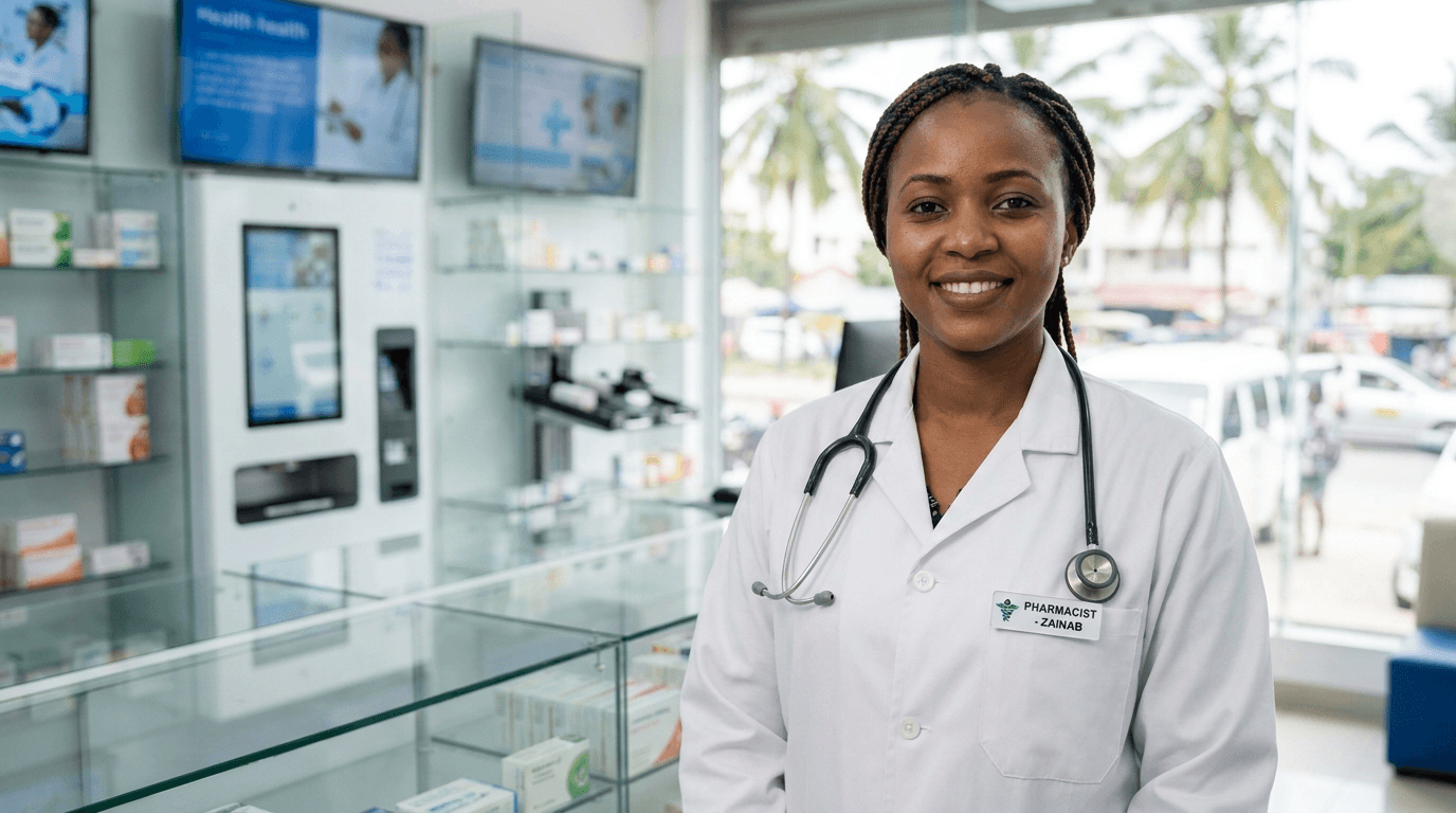 East African pharmacist using Cervos